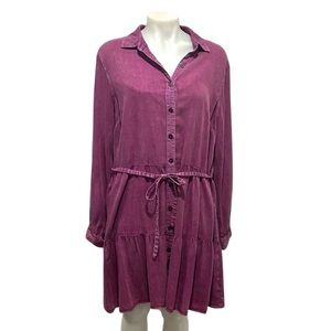 Billy T fuchsia color tiered drop waist button down shirt dress size L